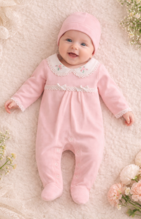 Costumase primavara-vara - Salopeta bebe, set 2 piese, roz