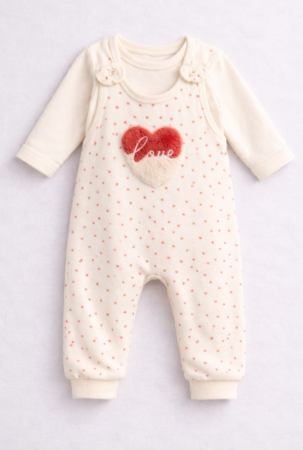 Salopete - Salopeta cu Bluzita, inimioara Alb cu Rosu