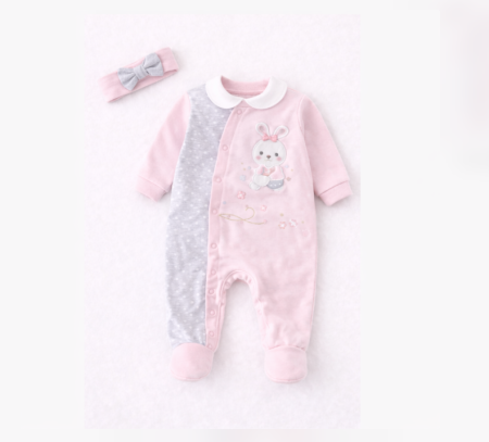 Salopete - Salopeta cu bentita, Model iepuras, roz