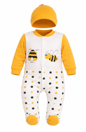 Bluze si pulovere - Salopeta, cu caciulita, Model animalute, Bubu-Still, cu inchidere pe piept,galben