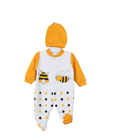 Bluze si pulovere - Salopeta, cu caciulita, Model animalute, Bubu-Still, cu inchidere pe piept,galben