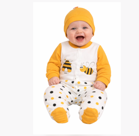 Bluze si pulovere - Salopeta, cu caciulita, Model animalute, Bubu-Still, cu inchidere pe piept,galben