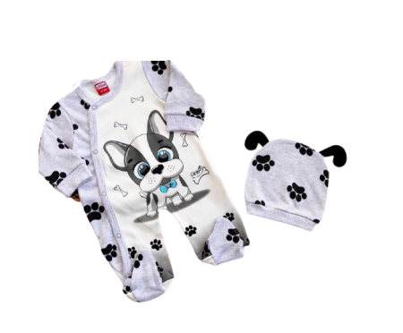 Salopete - Salopeta, cu caciulita, Model animalute, Bubu-Still, cu inchidere pe piept, gri