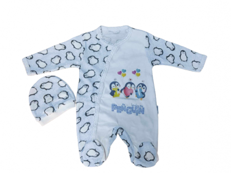 Haine bebe baietei - Salopeta cu caciulita, Model pinguni jucausi, bleo