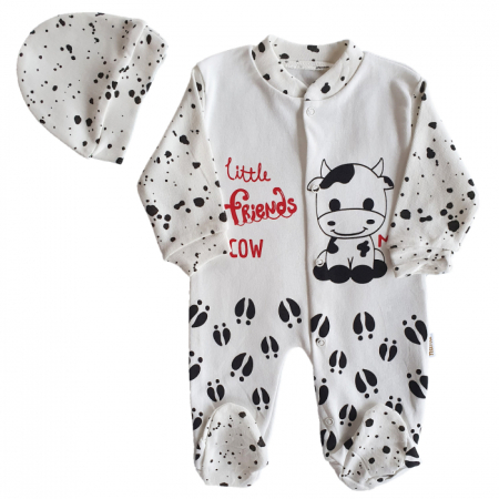 Haine bebe fetite - Salopeta cu caciulita,Model vacuta