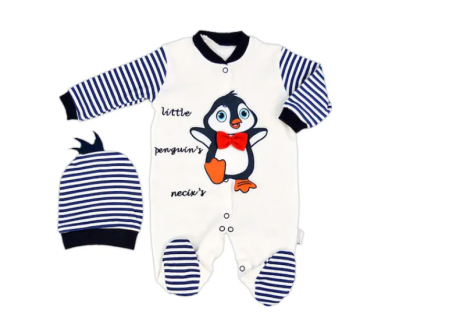Set nou nascut - Salopeta cu caciulita Pinguin 6-9 luni