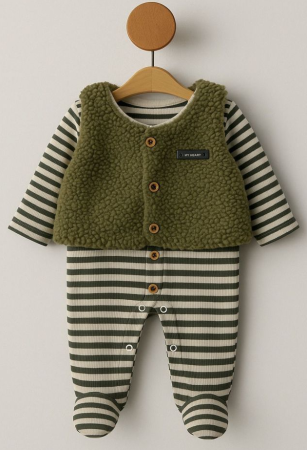 Set nou nascut - Salopeta cu vestuta groasa, verde