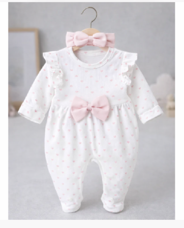 Costumase toamna-iarna - Salopeta cu volane si bentita, Alb si Roz pudrat