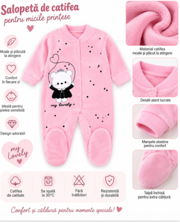 Salopete - Salopetă de catifea pentru bebe – confort și căldură, Roz