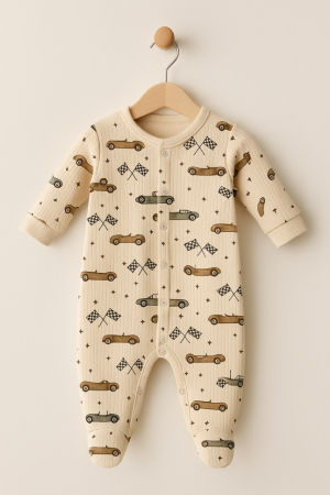 Salopete - Salopeta din bumbac, 0-3 luni, Masinute de lux