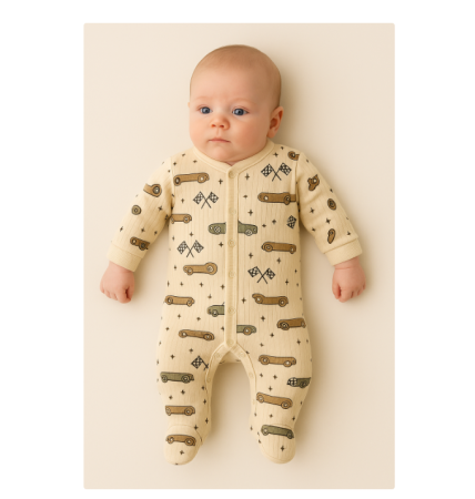 Salopeta din bumbac, 0-3 luni, Masinute de lux [1]