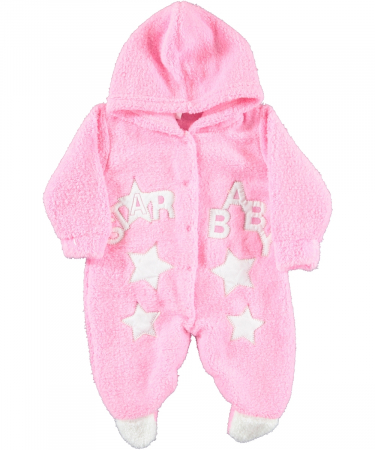 Salopete - Salopeta, din cocolino, cu botosel, model puisor, roz