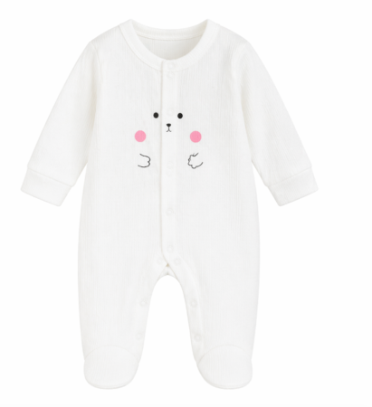 Haine bebe fetite - Salopeta fetite, din bumbac, model pisicuta, alba