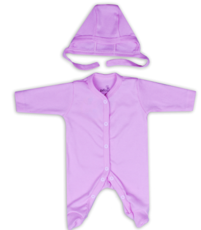 Haine bebe fetite - Salopeta nou nascut cu caciulita,roz