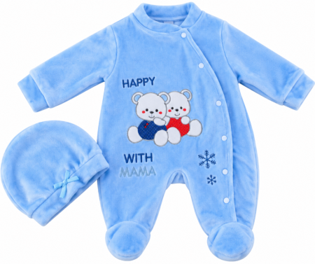 Haine bebe baietei - Salopetă pentru bebeluși cu căciuliță, Fulguletul mamei, Alb-bleu