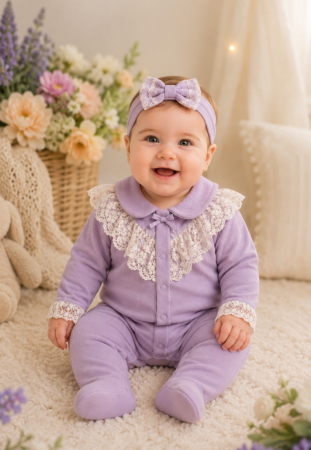 Costumase toamna-iarna - Salopeta cu bentita, Cu broderie, Liliac