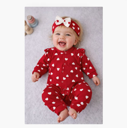 Set nou nascut - Salopeta rosie cu bentita