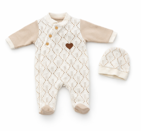 Salopete - Salopeta si caciula, tricotate, pentru bebe prematur, 42-44 cm