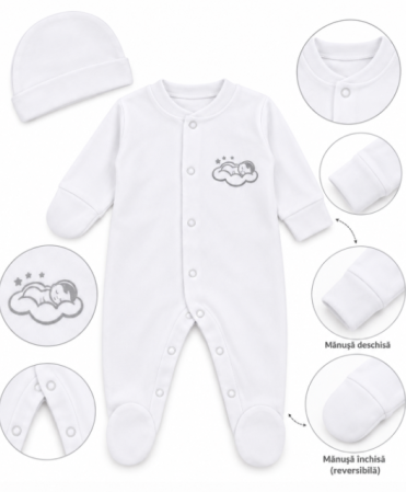 Haine bebe fetite - Salopeta si caciulita, manecuta reversibila antizgaraiere, Bebe la nani, 0- 3 luni