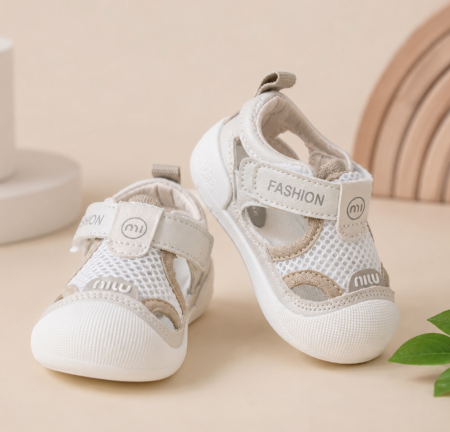 Baietei - Sandale copii, tip barefoot, Bej