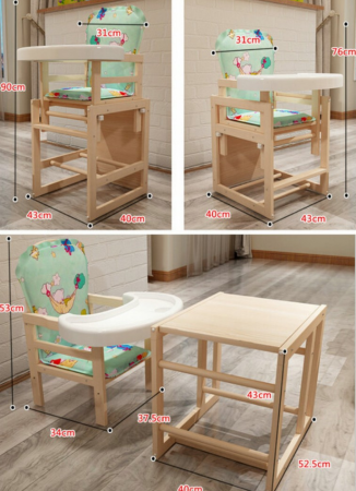 Scaun de masa, 2 in 1, Recomandat de la 7 luni la 5 ani, din Lemn [6]