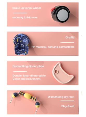 Scaun de masa, pentru bebe, multifunctional si ultrapliabil, 3 in 1, roz [2]