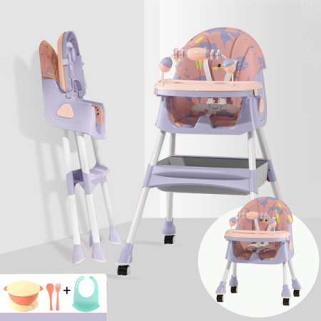 Scaun de masa, pentru bebe, multifunctional si ultrapliabil, 3 in 1, roz [1]