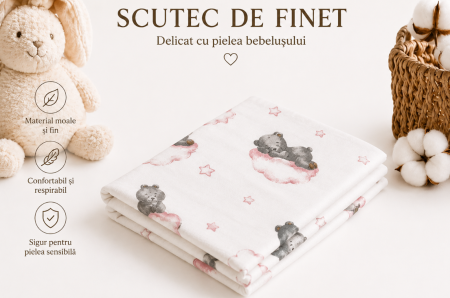 Scutece - Scutec din finet, Fabricatie Romania, Model Ursuleti pe norisor