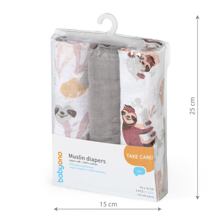 Scutece muselina super soft, set 3 bucati, 100% bumbac, 70x70 cm, Babyono [5]