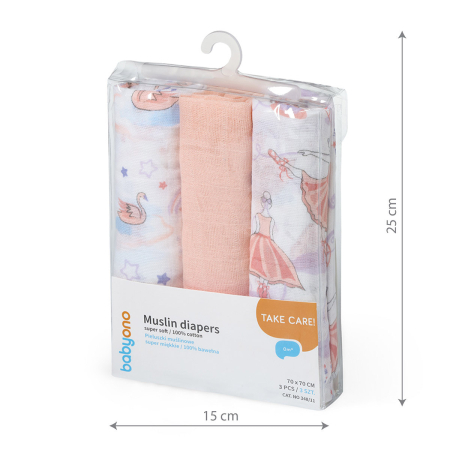 Scutece muselina super soft, set 3 bucati, 100% bumbac, 70x70 cm, Babyono [1]