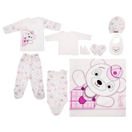 Set nou nascut - Set 10 piese,animalute,roz