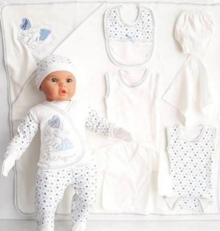 Set nou nascut - Set 10 piese haine Bebelusi, 100% Bumbac antialergic, 0-4 luni, Alb/Roz