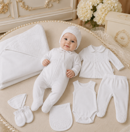 Set nou nascut - Set maternitate, cu broderie, alb