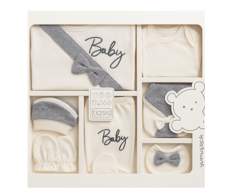 Set nou nascut - Set 10 piese, Nou născut, 0-3 Luni, Bumbac organic, Gentleman, Gray