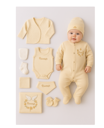 Costumase toamna-iarna - Set 10 piese, Nou născut Con con 0-3 Luni, Bumbac organic, Angel Girl