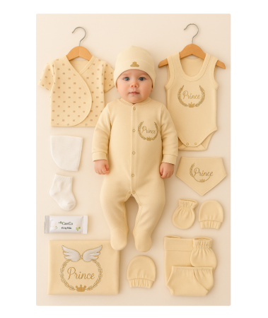 Costumase toamna-iarna - Set 10 piese, Nou născut Con con 0-3 Luni, Bumbac organic, Angel Boy