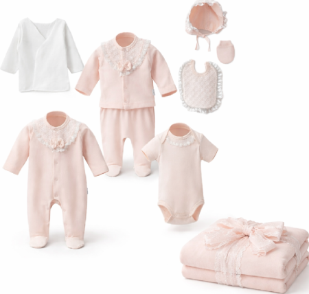 Hainute bumbac organic - Set 10 piese, Nou născut Con con 0-3 Luni, Bumbac organic, Volant