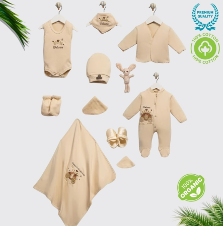 Set 10 piese, Nou născut Con con 0-3 Luni, Cu Cadou Jucărie, Bumbac organic [2]