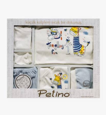 Set nou nascut - Set 10 piese nou nascut si bebelusi, Petino, 0-3 luni, alb/albastru