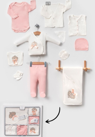 Set 10 piese, pentru nou-născut 0-3 luni, Colectie Lux, Roz [1]