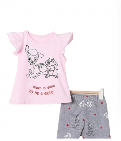 Set nou nascut - Set 2 piese, compleu de vara, Model caprioara, Roz