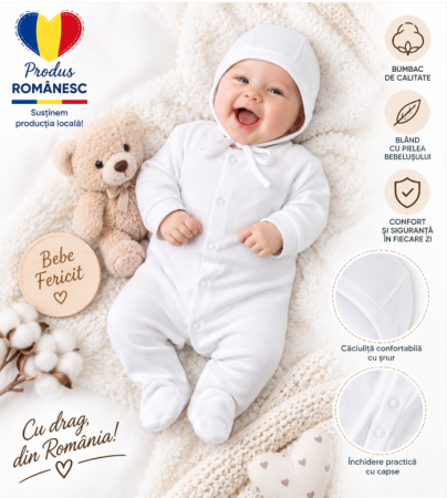 Haine bebe baietei - Set 2 piese, Pentru bebelusi, Cu salopeta, 0-3 luni, Alb