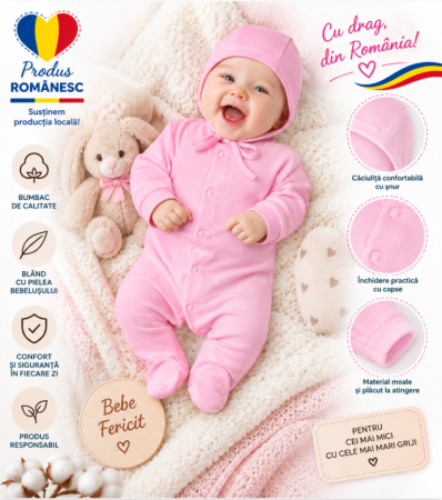 Set nou nascut - Set 2 piese, Pentru bebelusi, Cu salopeta, 0-3 luni, Roz
