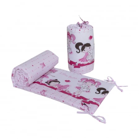 Aparatoare protectie patut - Set 2 protectii, aparatoare, bumbac patut copii, bebelusi, beberoyal 180x35 cm, Dancing Girls Roz