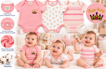 Black Friday - Set 3 body-uri pentru bebeluși, din bumbac, Multicolor, Fetite