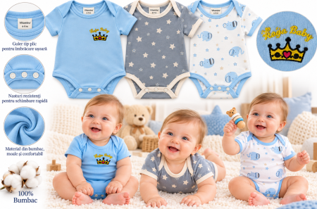 Black Friday - Set 3 body-uri pentru bebeluși, din bumbac, Multicolor