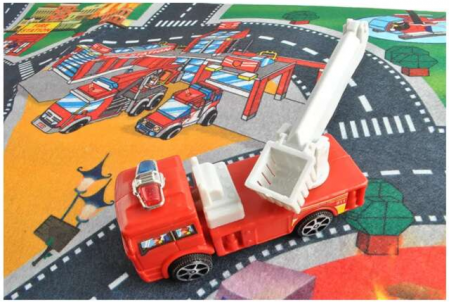 Set 3 masinute si mocheta tip covor de joaca pentru copii, model cu stingere incendiu in oras [2]