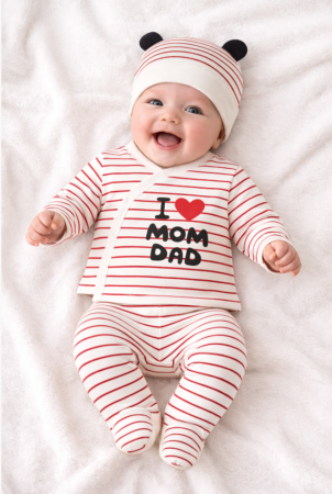 Haine bebe fetite - Set 3 piese, 0-3 luni, Imi iubesc parintii, Alb-rosu
