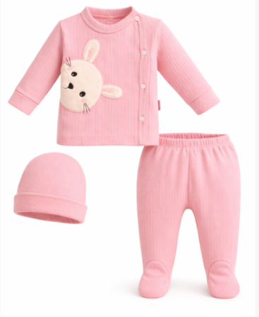 Set nou nascut - Set 3 piese, 0-3 luni, Ursuletul curios, roz