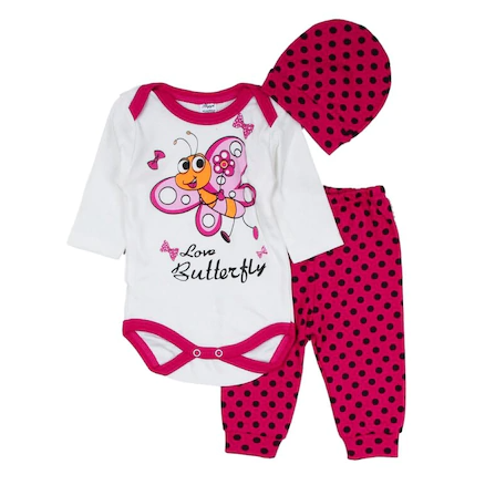 Haine bebe fetite - Set 3 piese albinuta roz,pentru fetite